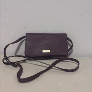 Henri Bendel maroon crossbody gold hardware phone carrier wallet